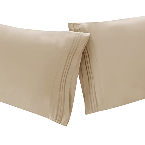 Clara Clark Pillow Cases Standard Size - Ultra Soft Pillow Cover, Lightweight Microfiber Pillow Cases Queen Size Set of 2 - Envelope Closure Pillowcases, Beige Cream. by Clara Clark - Image 3