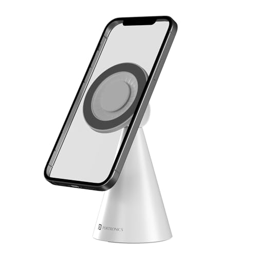 Portronics Mogun 5 Compatible with Magsafe, Magnetic Universal Phone Holder, Ideal for Desks, 360°Rotation & 180°Pivot, Sturdy Build Material, Strong Magnetism (White)