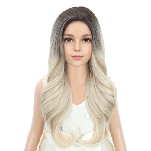 Image of PATTNIUM Long Blonde Wigs Long Curly Wavy Ombre Blonde Wig Middle Part Girls Wigs Heat Resistant Synthetic Hair Wigs