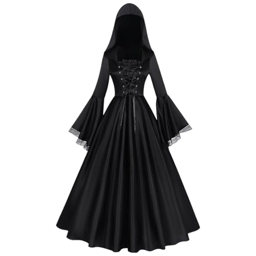 Byuexhp Disfraz de bruja para niñas, falda de fiesta renacentista, fiesta de Halloween, disfraz de bruja, negro, para hija, novia, amigos, sala de escape, cosplay, eventos, teatro