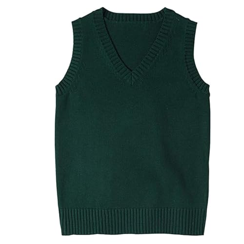ZUEVI Chaleco clásico para Mujer, Cuello en V, Uniforme, sin Mangas, suéteres de Punto, Verde Oscuro, M