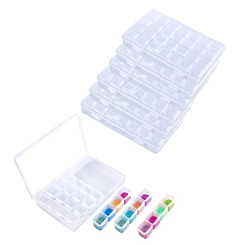 Image of FOME Diamond Embroidery Box, 6 Pack Clear Diamond Painting Storage Box Containers Each with 28 Mini Compartments Grids Mosaic Kits Accessories Storage Box and Cross Stitch Tools for DIY Art Craft