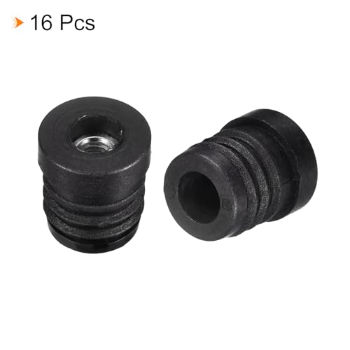 Image of uxcell 16Pcs Plastic Threaded Tube Inserts with M6 Thread, for 19mm /0.75 inch OD Round Tube, Adjustable Round Black Plastic Plug Caster Insert Chair End Caps Furniture Leg Plug