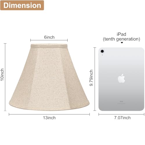 Bell Lamp Shades Set of 2, 6"Top x 13"Bottom x 10"High, Beige Shade Replacement for Table Lamps, Floor Lamps, Fabric Natural Linen Hand Crafted(Spider Fitter), Harp Holders Included, Assembly Required
