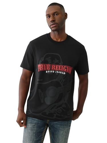 True Religion Men's Short Sleeve Shadow Logo Tee – Crewneck Graphic T-Shirt