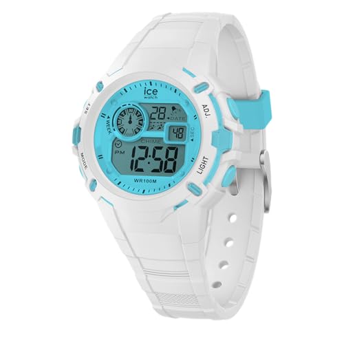 ICE-WATCH - Ice Digit Explorer White Blue - Montre Blanche pour garçon avec Bracelet en Silicone - 024003 (Small)