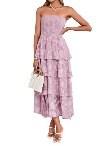Image of Simplee Womens Summer Strapless Maxi Dress 2026 Boho Floral Off Shoulder Wedding Guest Dresses Tiered Beach Long Sundress