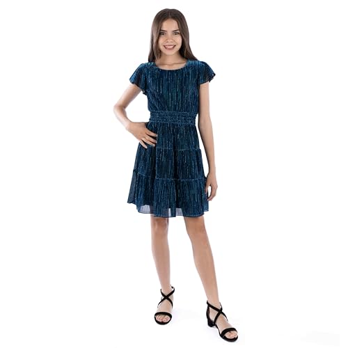Speechless Girls' Short Flutter Sleeve Plisse Party Dress