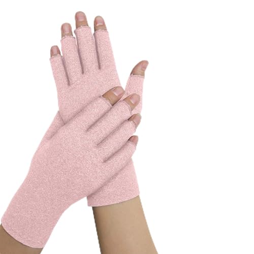 Doctor Developed Arthritis Gloves - Cotton Fingerless Compression Gloves for Arthritis Relief - For Women/Men, With Doctor Handbook (Pink, M)