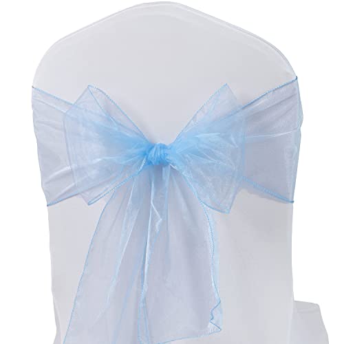 MAGTOWNE Organza Chair Sashes Ties 50 Pack Universal Chiffon Knots Light Blue Chair Bows for Wedding Party Reception Ceremony Banquet Decorations - Light Blue