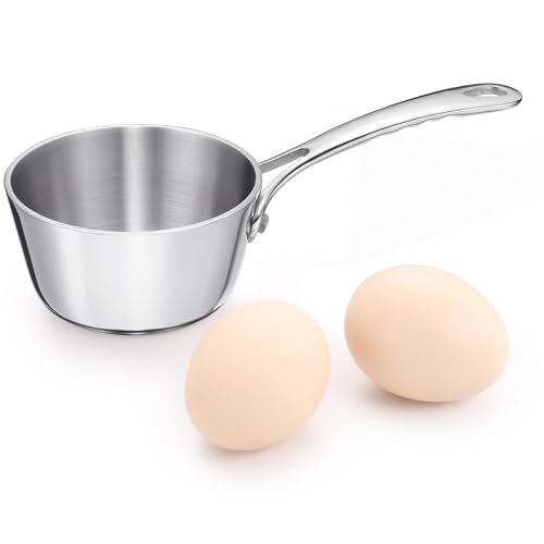 KC-Emier Mini Sauce Pan Tri-Ply Stainless Steel Pot with Stay-Cool Handle Heating Sauce Gravy & Oil (5oz/150ml) - Silver