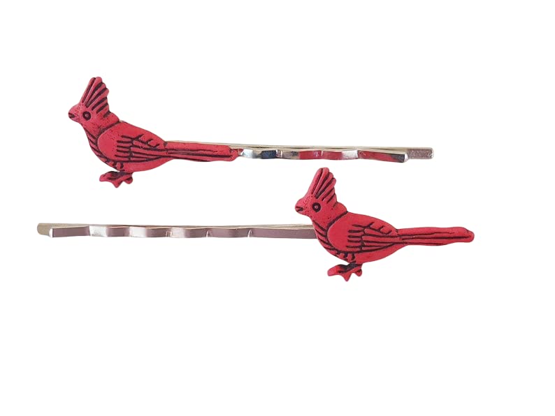 Red Cardinal Bird Hair Pins, Winter Christmas Hair Clips, Womens Bobby Pins, 2 Pieces