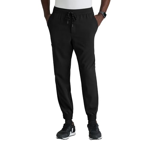 BARCO Grey’s Anatomy Spandex Stretch Direct Striker Scrub Jogger for Men – Black, 4-Pocket Pants with Soft Touch – Moisture-Wicking, Wrinkle & Soil Release Fabric – Large, Regular Fit