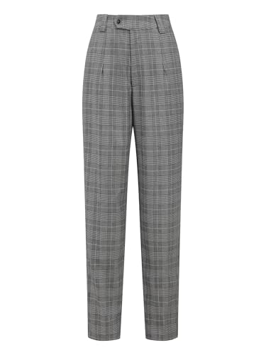 Women's Plaid Work Pant Vintage Houndstooth Tartan Straight Long Trousers