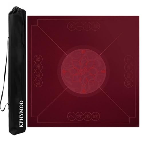 KPHYMOD Estera De Mahjong con Impresión Roja con Bolsa De Transporte, Cubierta De Mesa Mahjong Antideslizante Y con Reducción De Ruido para Juego De Cartas De Póquer(Red-7,27.56x27.56in)