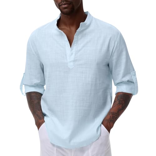 La mejor comparación de Camisas casual para Hombre disponible en línea. 49 Camisas de Lino para Hombre Camisa Casual para Hombre Camisa Caballero sin Cuello Estilo Casual Manga Larga con Botones Ajuste Holgado Camisa para la Playa (as1, alpha, m, regular,...