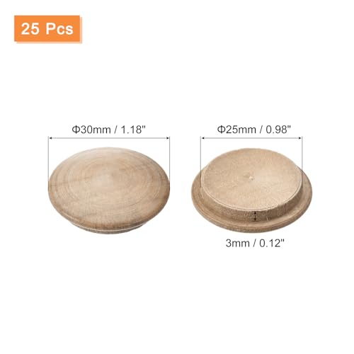 Image of uxcell Wood Plugs, 25Pcs 30 x 25 mm - Beech Wood Button Top Plugs, Screw Hole Covers, Decorative Wooden Cover for Stair Chair Craft Furniture Woodworking