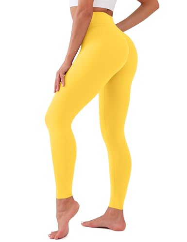 CHANAN High Waisted Leggings for Women No See Through Tummy Control Buttery Soft Yoga Pants for Workout Athletic Running Yellow