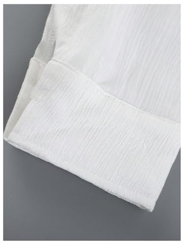 OYOANGLE Girl's Textured Button Down Long Sleeve Shirts Lightweight Plain Collared Blouse 5