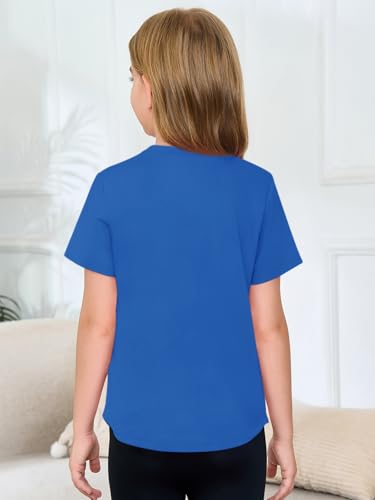 Image of Haloumoning Girls Short Sleeve T Shirts 5-14 Years | Kids Summer, T shirt Girls,Crewneck Tops, Curved Hem Tees,Back to School Summer Tops,Fashion Clothes