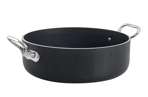 Casseruola Bassa in Alluminio Antiaderente Alblack Linea Agnelli 110 per induzione con Due Maniglie, Spessore 5mm, diam. 28cm