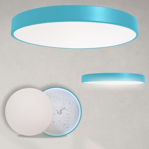 MAKA Plafoniera Led Soffitto 70W 220V Diametro 50 cm 8260 Lumen Rotonda Luce Naturale o Fredda 4000K 6500K Soggiorno Camera da Letto Bagno Cucina Cucina Alluminio Colorata (Azzurro, 4000K)