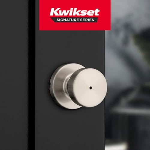 Image of Kwikset Pismo Interior Round Privacy Door Knob with Lock, Door Handle for Bathroom and Bedroom, Satin Nickel Keyless Push Button Lock Doorknob
