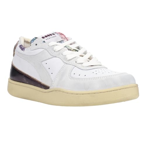 Diadora Womens Mi Basket Row Cut Dirty Metallic Lace Up Sneakers Shoes Casual - White2