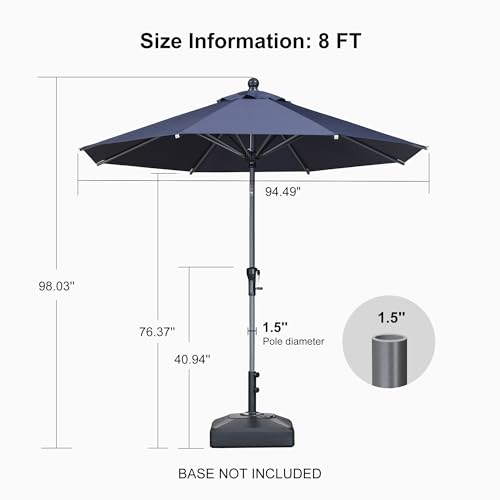Image of PURPLE LEAF Patio Market Umbrella 8' Round Tilt Navy Blue 8 Metal Ribs