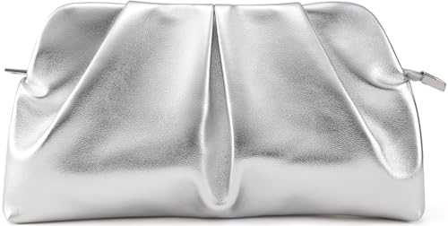 Image of Women Clutch Bag Dressy Formal Handbag Pleated PU Clutch Purse Detachable Chain