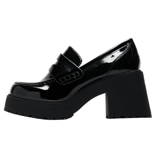 FOWT Women Round Toe Platform Pumps Chunky Block Mid Heel Penny Loafers Stable Casual Outfit Street Shoes Size 4-16 US2