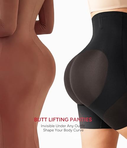 Nebility Shapewear Tummy Control High Waisted Butt Lifting Panties Body Shaper Shapewear Shorts Thigh Slimmer(Black,Large)