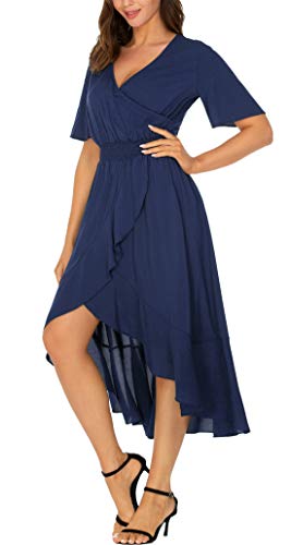 Image of Kormei Women Short Sleeve V Neck Floral High Low Flowy Summer Party Long Maxi Dress
