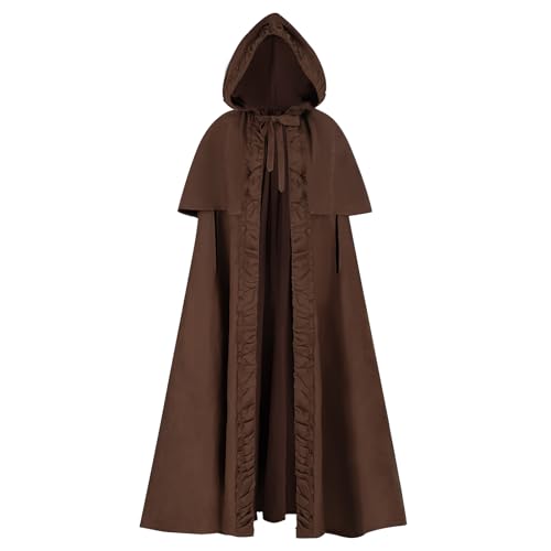 CR ROLECOS Brown Hooded Cloak Women Long Cape Medieval Renaissance L