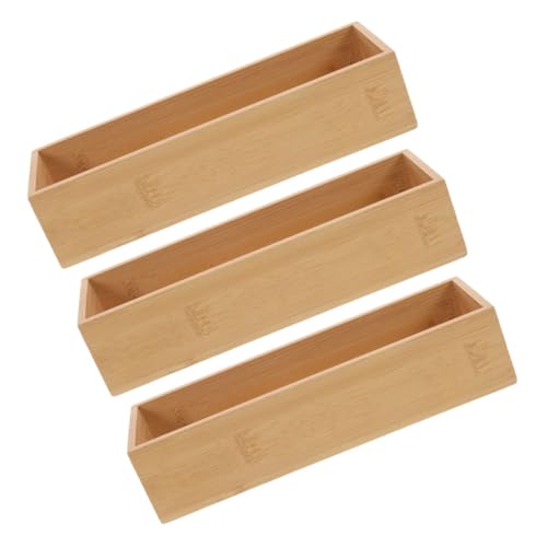 VILLFUL 3 piezas Organizador Madera Natural sin Tapa Diseño Apilable para Cocina Baño Dormitorio Minimalista Multifunción Caja Almacenaje Madera Sólida