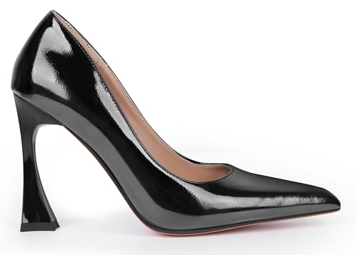 Stiletto Mid Heel for Women Pointed Toe Stiletto Heels Closed Toe Pumps Slip on High Heels 4 inch Dress Pumps F/Black3