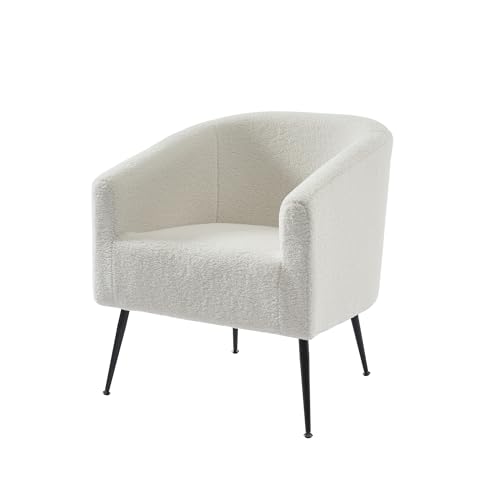BAÏTA Fauteuil Tommy en Tissu Bouclette Blanc avec piètement en métal Noir