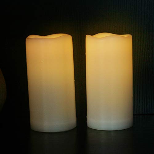 Image of Outdoor Waterproof Flameless Candle with Timer - Flickering White Plastic Battery Operated LED Lantern Light Bright Resin Electric Pillar for Outside Patio Garden Party Wedding Deco 3 inch(D)x5 inch(H)