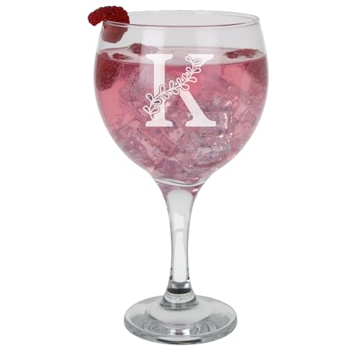 K - Copa de ginebra grabada con inicial de monograma personalizable, vaso de ginebra con nombre, regalo de cumpleaños para ella o él, regalo personalizado para ella o él, vaso de ginebra grande