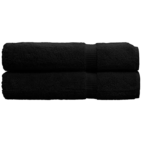 Image of BC BARE COTTON Luxury Hotel & Spa Towel Turkish Bath Sheets Dobby Border (Black, Bath Sheets - Set of 2)