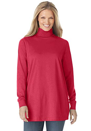 Woman Within Women's Plus Size Perfect Long-Sleeve Turtleneck Tee Shirt - 2X, Classic Red