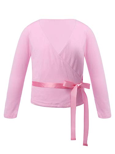 Girls Classic Ballet Dance Leoard Dress Wrap Top Cardigan Sweater Long Sleeve Cover ups Pink 4
