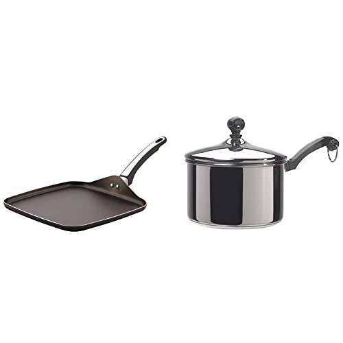 Farberware - 21745 Farberware High Performance Nonstick Griddle Pan/Flat Grill, 11 Inch, Black & Classic Stainless Steel 2-Quart Covered Saucepan, Silver