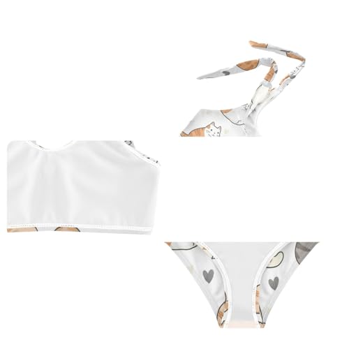 Plaaee Girls' 2 Piece Swimsuits Cat Cartoon Pattern Cute Bikini Set Bathing Suit 4T3