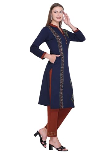 Image of Rosary Women's Woolen Winter Embroidered Kurta with Palazzo Pant | Warm Ethnic Suit Set - 2 Piece Outfit