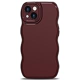 Anuck for iPhone 13 Case Wave, Curly Frame Design for Women Girls, Cute Wavy Solid Color Aesthetic Phone Case Soft Flexible TPU Shockproof Full-Body Protective Cover 6.1 inch - Wine Red