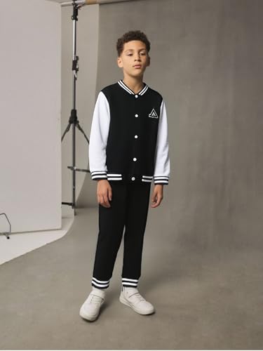 Image of Cakaner Boys Color Block Button Down Shirt and Jogger Pants Button Up Sweatsuits Sets (Size: 5-12T)