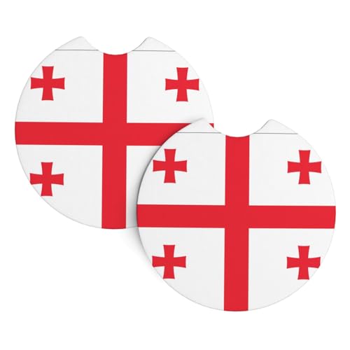 YYHWHJDE Lot de 2 sous-verres de voiture avec motif drapeau de la Géorgie – Durable et imperméable pour la protection et la décoration intérieure de la voiture