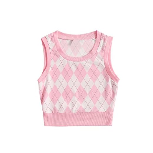 Verdusa Women's Argyle Print Sleeveless Scoop Neck Tank Sweater Vest Top Pink M