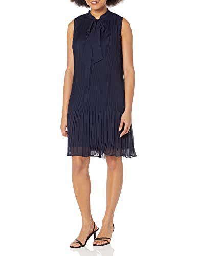 Image of DKNY Womens Sleeveless Tie Neck Pleated Dress